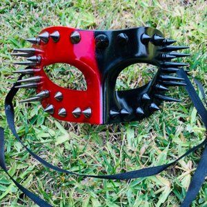 Steampunk Red Black Costume Spikes Masquerade Eye Mask For Men and Women